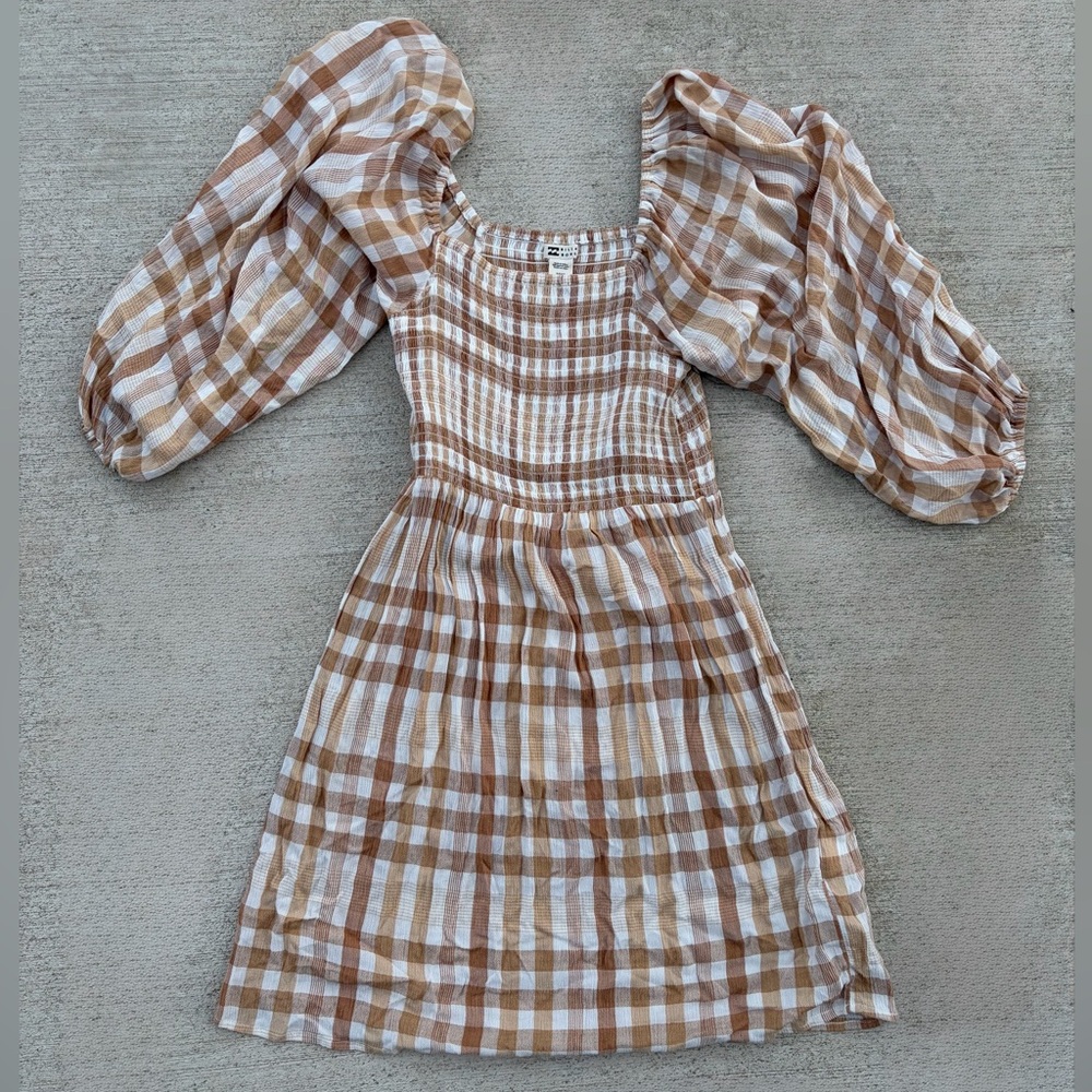 Billabong gingham puff sleeve mini dress cottagecore size s